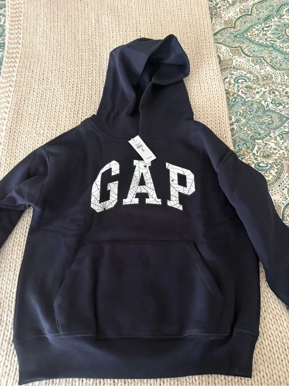 GAP Boys Navy Hoodie with White Web Logo